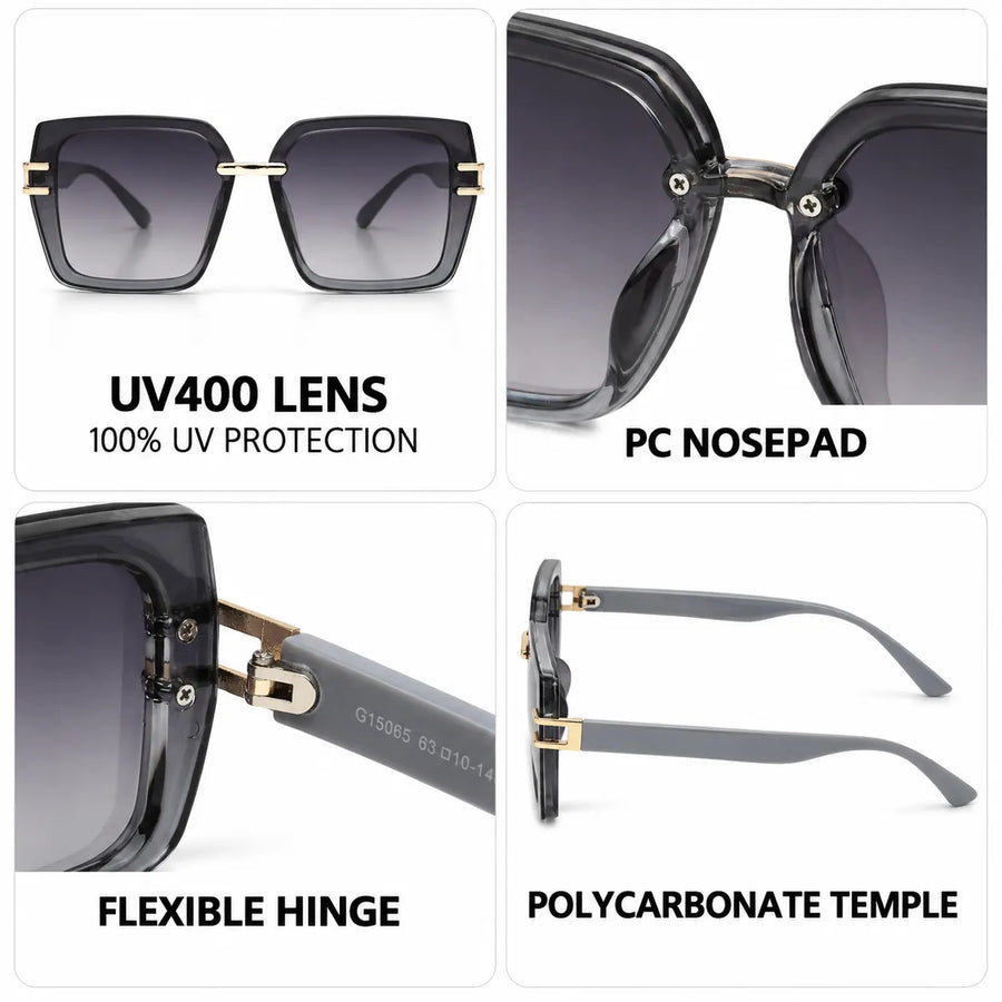Valoria | Grey Large Full Rim Square Sunglasses for Women [UV-protected]