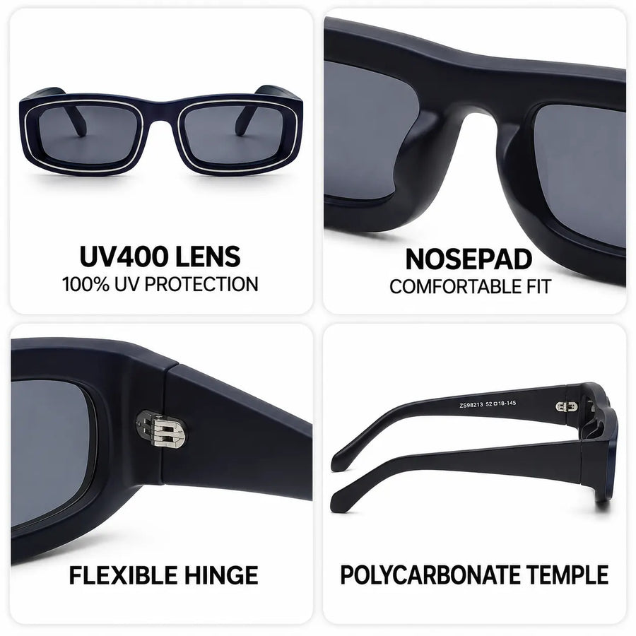 Crystix | Black Small Full Rim Rectangle Sunglasses for Men & Women [UV-protected]