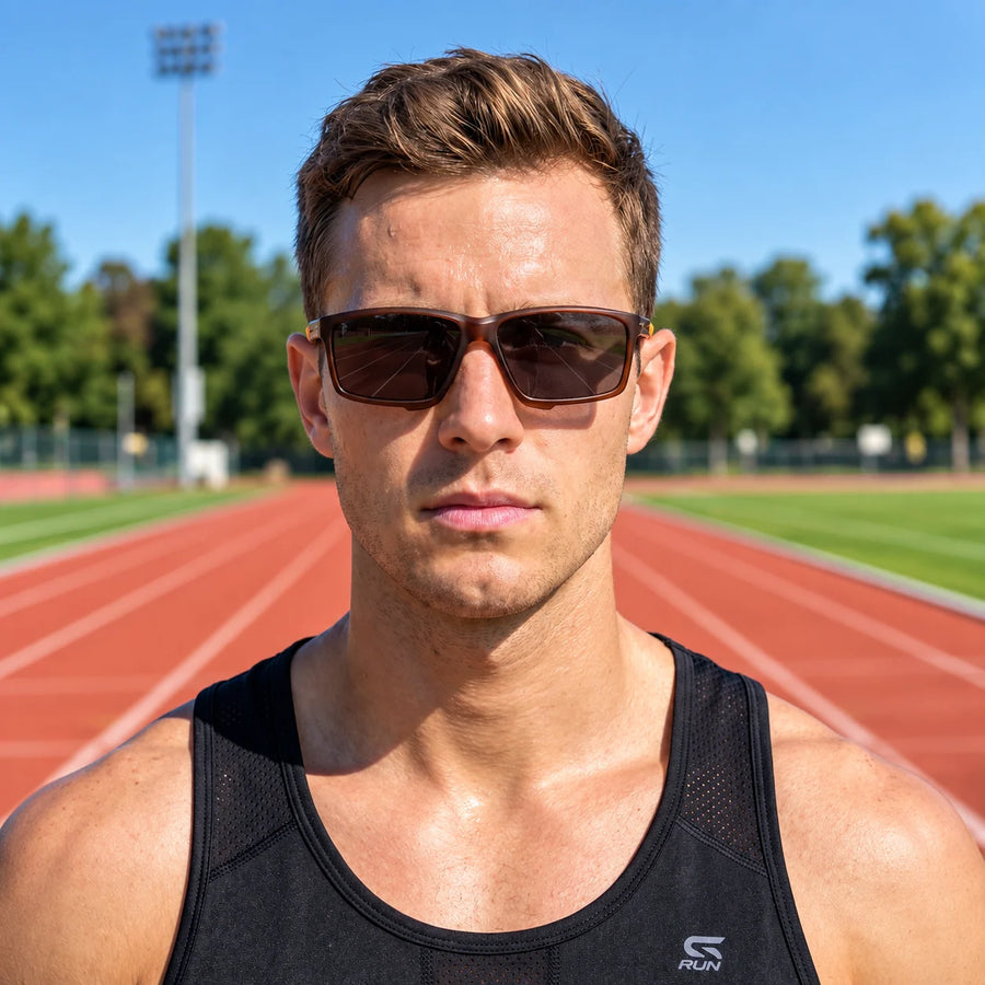 H2R | Brown Medium Full Rim Rectangle Sports Sunglasses for Men & Women [Polarized]