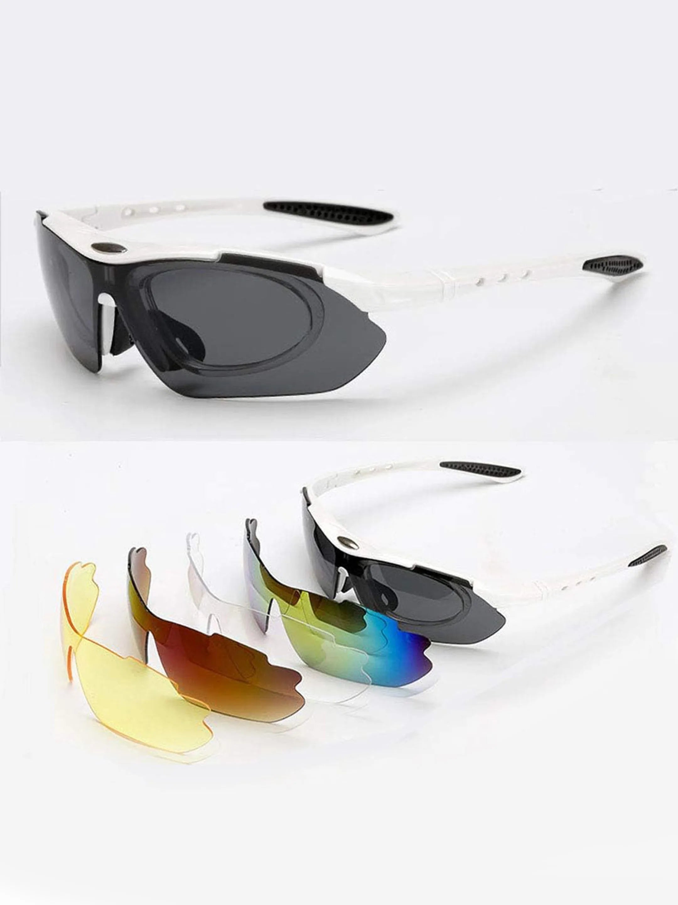 Valkor | White Free Size Half Rim Shield Sports for Men & Women Changeable Lens [Polarized]