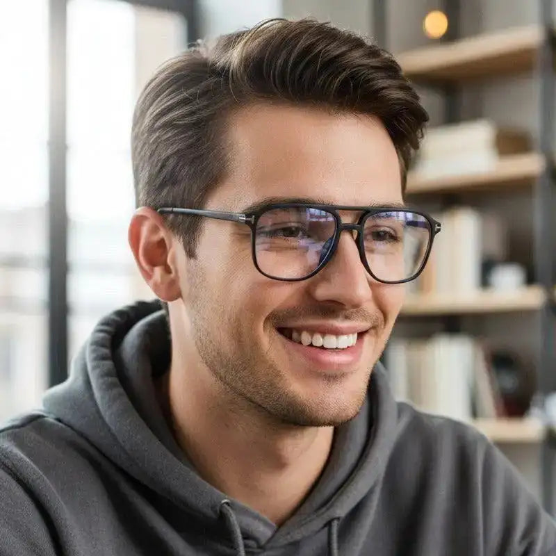 Aegira | Black Small Full Rim Square Computer Glasses for Men & Women [Blue Block]