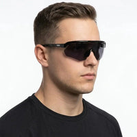 Aero | Black Extra-Large Half Rim Shield Sports Sunglasses for Men & Women [UV-protected]