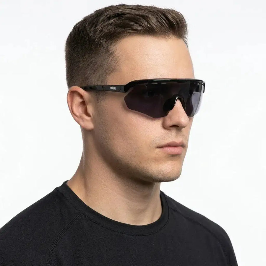 Aero | Black Extra-Large Half Rim Shield Sports Sunglasses for Men & Women [UV-protected]