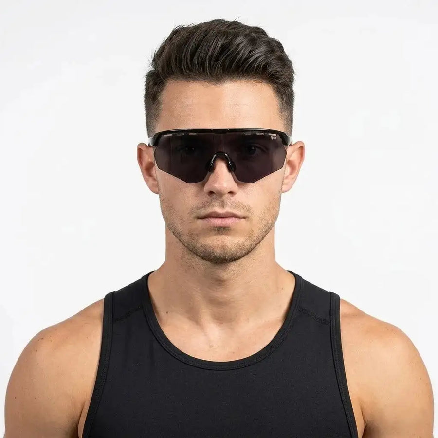 Aero | Black Extra-Large Half Rim Shield Sports Sunglasses for Men & Women [UV-protected]