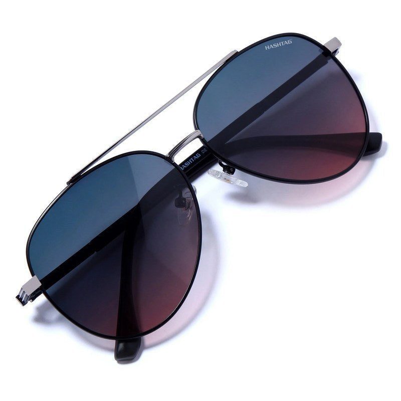 Ambience Gradient Blue Pink Large Full Rim Aviator Sunglasses for Men & Women — Hashtag Eyewears