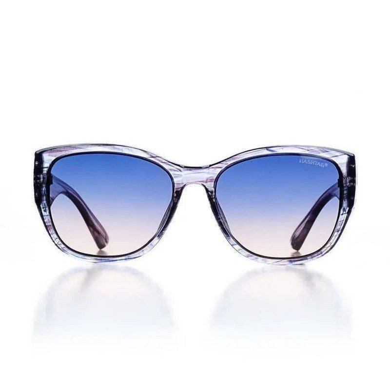 Analog Transparent Blue Texture and Gold Medium Full Rim Oval Sunglasses for Men & Women — Hashtag Eyewears