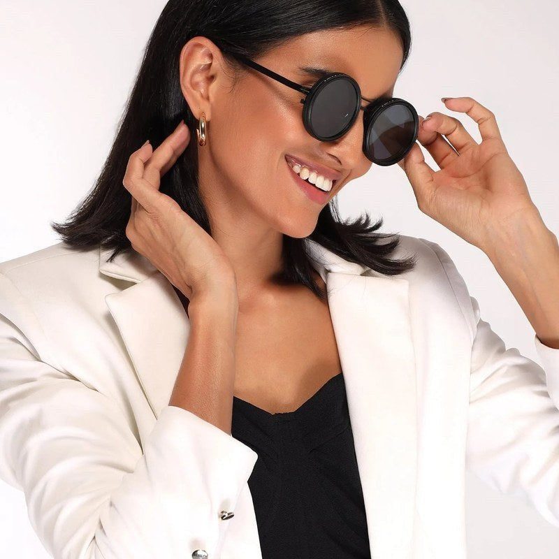APERTURE Black Large Full Rim Round Sunglasses for Men & Women — Hashtag Eyewears