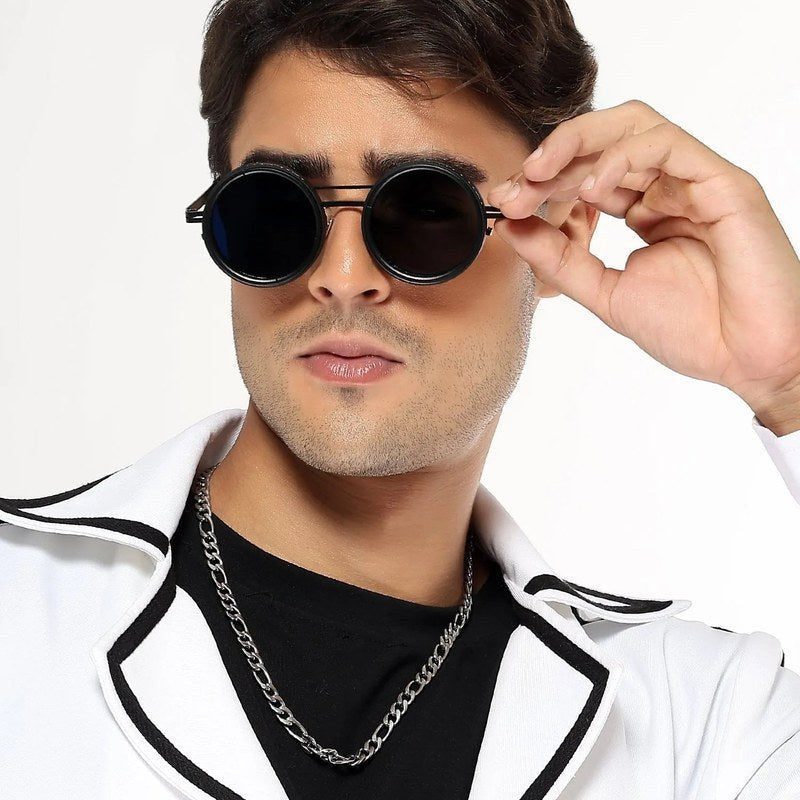 APERTURE Black Large Full Rim Round Sunglasses for Men & Women — Hashtag Eyewears
