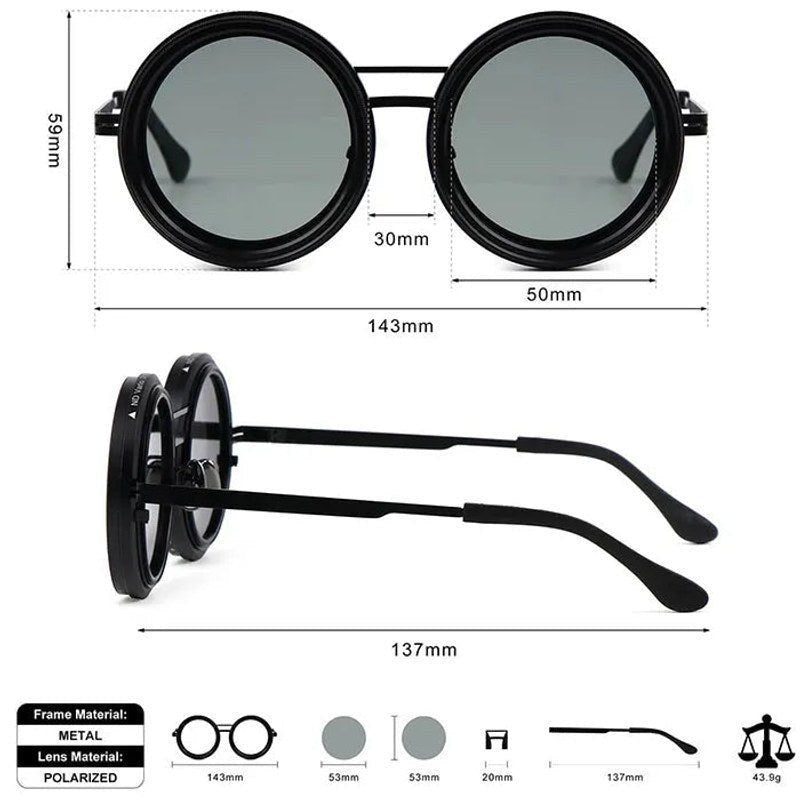 APERTURE | Black Large Full Rim Round Sunglasses for Men & Women [Tint Adjustable]