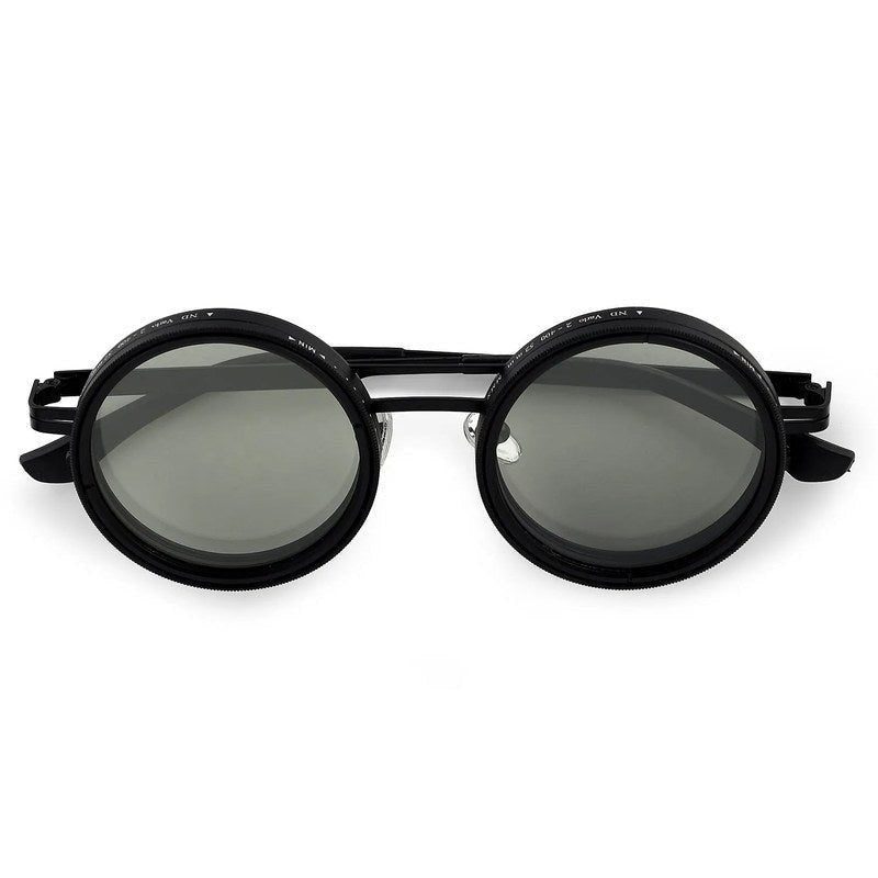 APERTURE | Black Large Full Rim Round Sunglasses for Men & Women [Tint Adjustable]