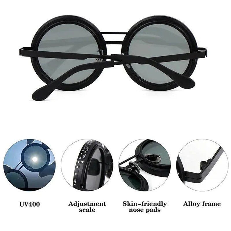 APERTURE Black Large Full Rim Round Sunglasses for Men & Women — Hashtag Eyewears