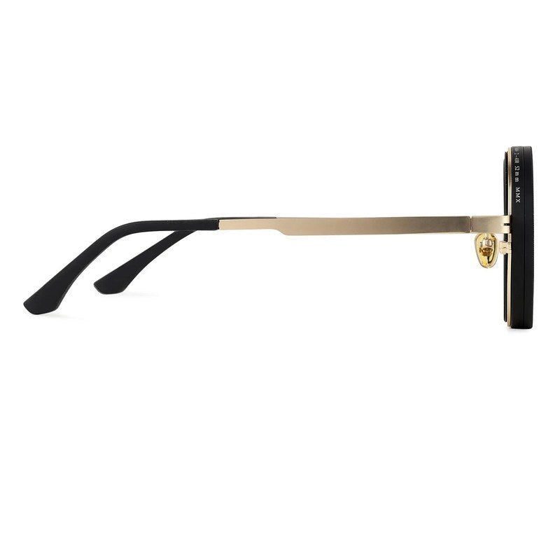 APERTURE | Golden & Black Large Full Rim Round Sunglasses for Men & Women [Tint Adjustable]