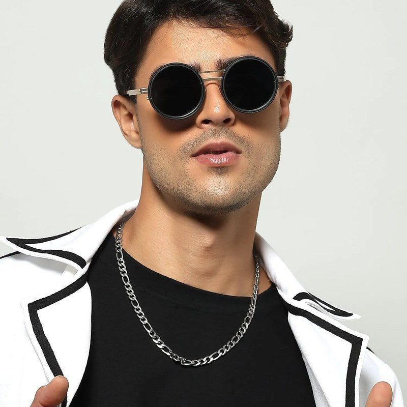 APERTURE Golden & Black Large Full Rim Round Sunglasses for Men & Women — Hashtag Eyewears