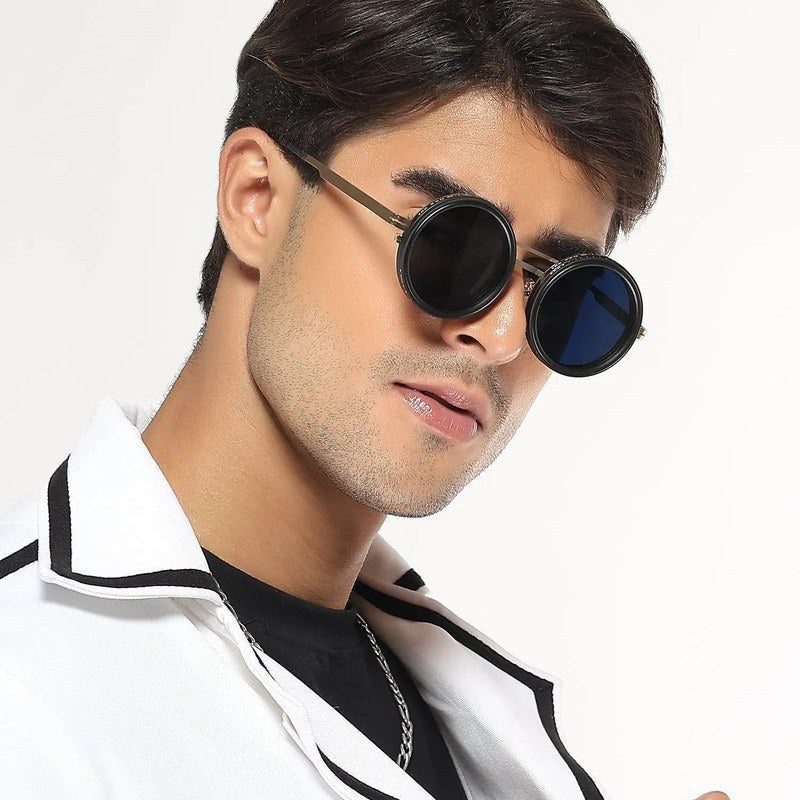 APERTURE Golden & Black Large Full Rim Round Sunglasses for Men & Women — Hashtag Eyewears
