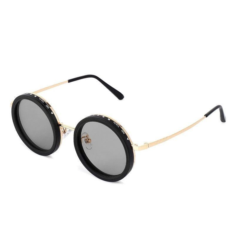 APERTURE SB Golden & Black Large Full Rim Round Sunglasses for Men & Women — Hashtag Eyewears