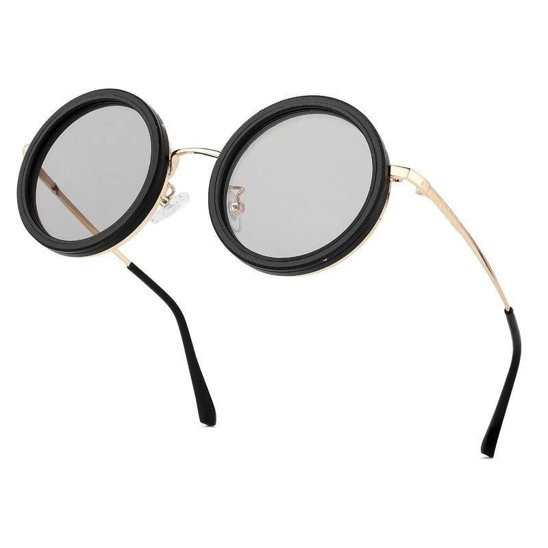 APERTURE SB Golden & Black Large Full Rim Round Sunglasses for Men & Women — Hashtag Eyewears