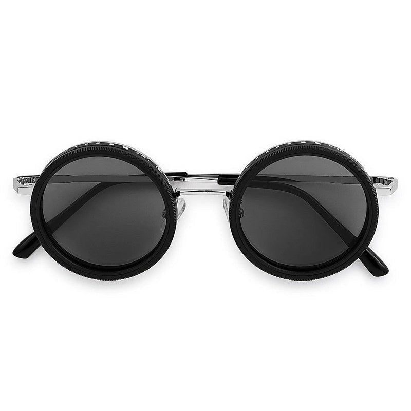 APERTURE SB | Silver & Black Large Full Rim Round Sunglasses for Men & Women [Tint Adjustable]