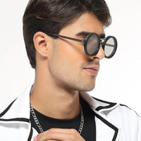 APERTURE Silver & Black Large Full Rim Round Sunglasses for Men & Women — Hashtag Eyewears