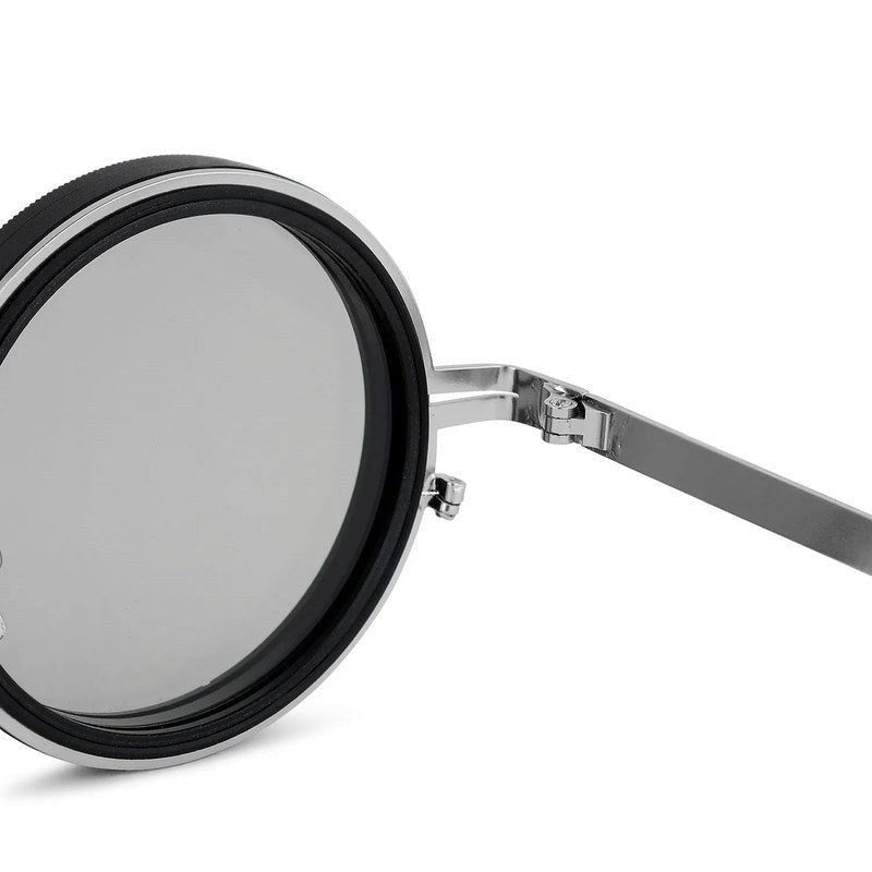 APERTURE Silver & Black Large Full Rim Round Sunglasses for Men & Women — Hashtag Eyewears