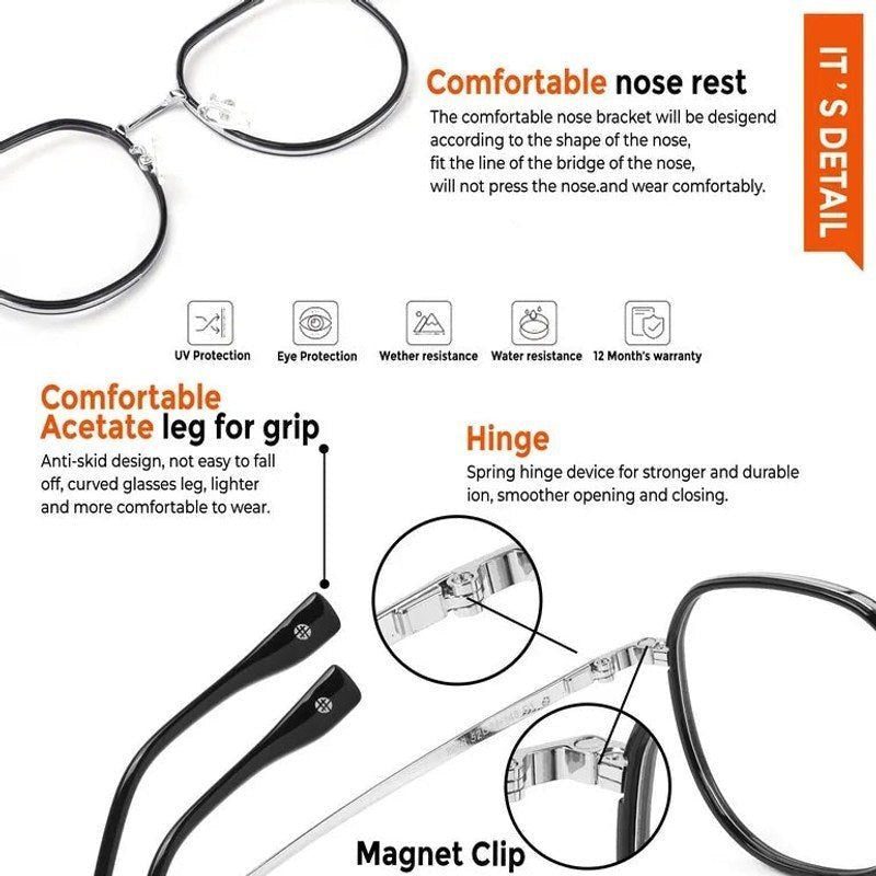 Arctic Silver and Black Medium Full Rim Oval Clip-on for Men & Women — Hashtag Eyewears
