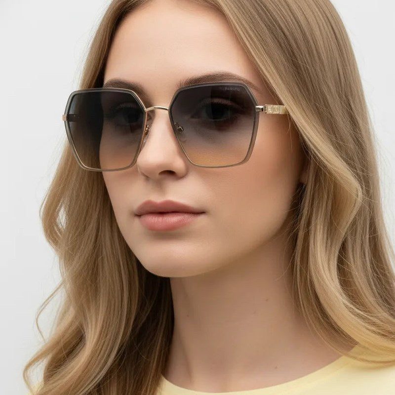 Arion Gradient Brown & Blue Oversized Full Rim Hexagonal Sunglasses for Women — Hashtag Eyewears