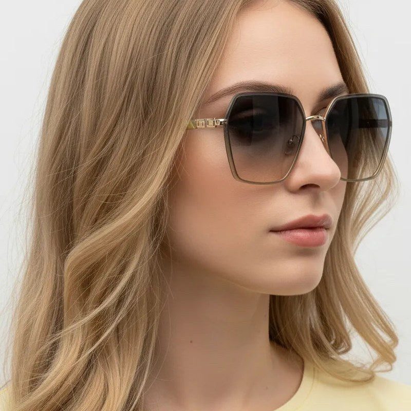 Arion Gradient Brown & Blue Oversized Full Rim Hexagonal Sunglasses for Women — Hashtag Eyewears