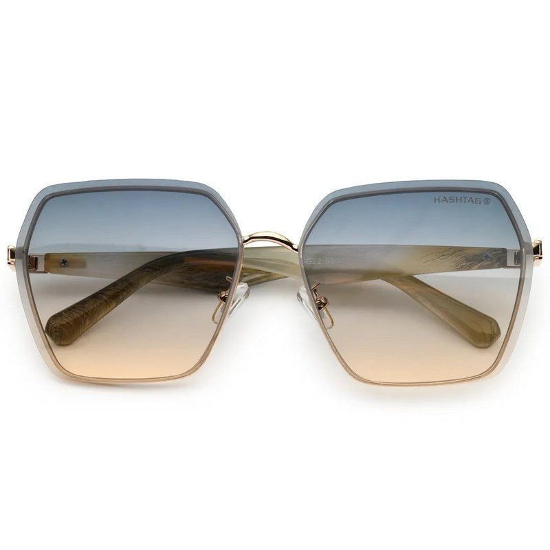Arion Gradient Brown & Blue Oversized Full Rim Hexagonal Sunglasses for Women — Hashtag Eyewears