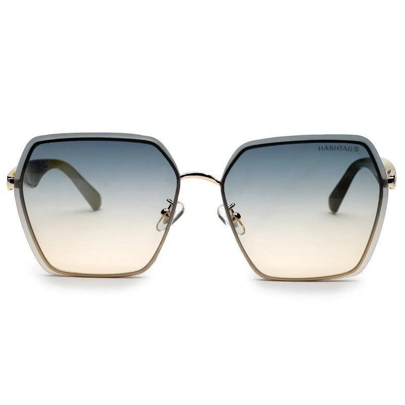 Arion Gradient Brown & Blue Oversized Full Rim Hexagonal Sunglasses for Women — Hashtag Eyewears