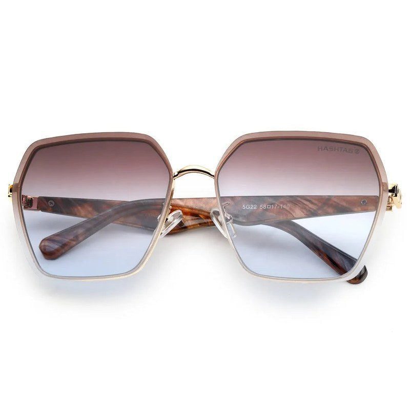 Arion Gradient Brown & Pink Oversized Full Rim Hexagonal Sunglasses for Women — Hashtag Eyewears