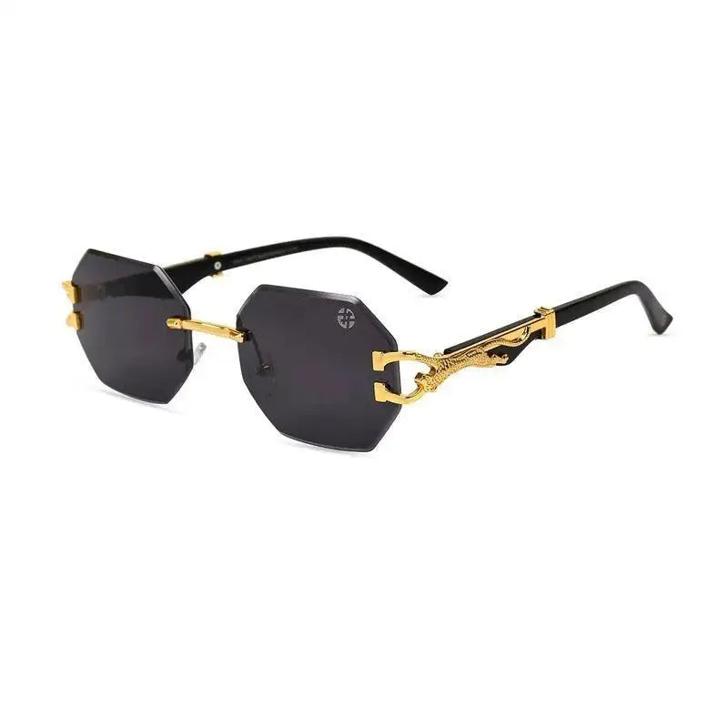 Astrolis | Black Medium Rim Less Hexagonal Sunglasses for Men [UV-protected]