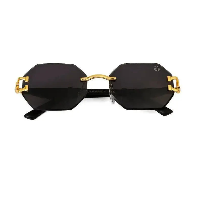 Astrolis | Black Medium Rim Less Hexagonal Sunglasses for Men [UV-protected]