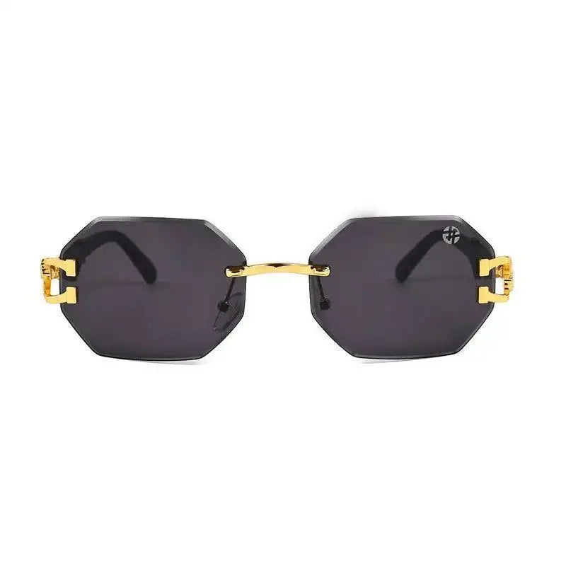 Astrolis | Black Medium Rim Less Hexagonal Sunglasses for Men [UV-protected]