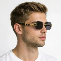 Astrolis | Black Medium Rim Less Hexagonal Sunglasses for Men [UV-protected]