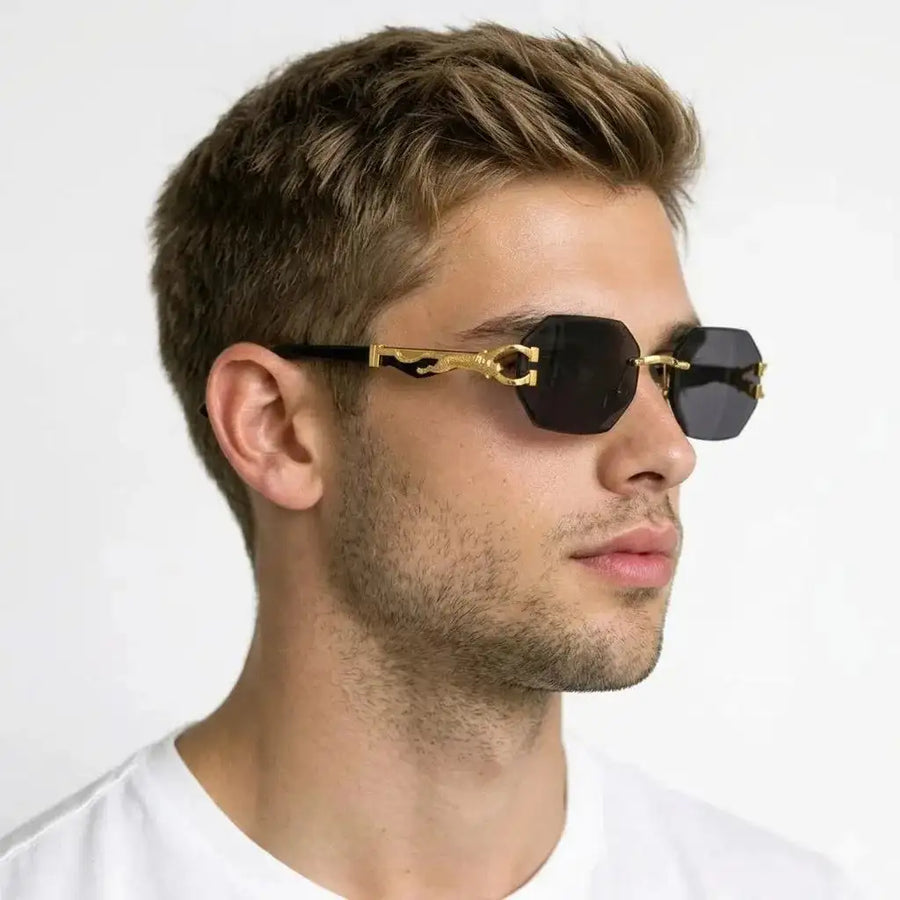 Astrolis | Black Medium Rim Less Hexagonal Sunglasses for Men [UV-protected]