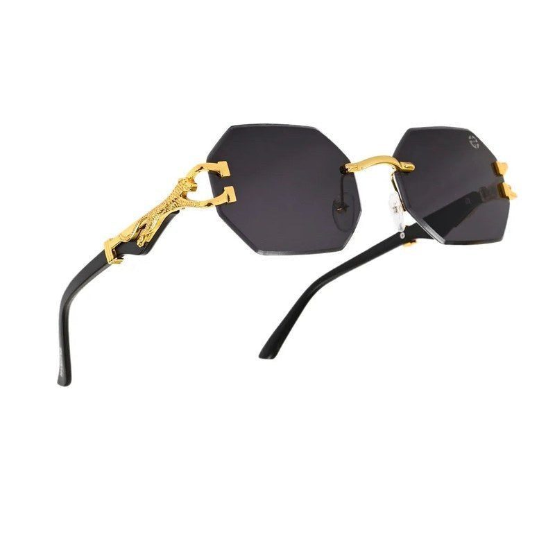 Astrolis Black Medium Rim Less Hexagonal Sunglasses for Men — Hashtag Eyewears