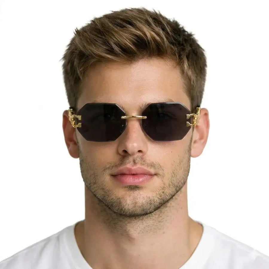 Astrolis | Black Medium Rim Less Hexagonal Sunglasses for Men [UV-protected]