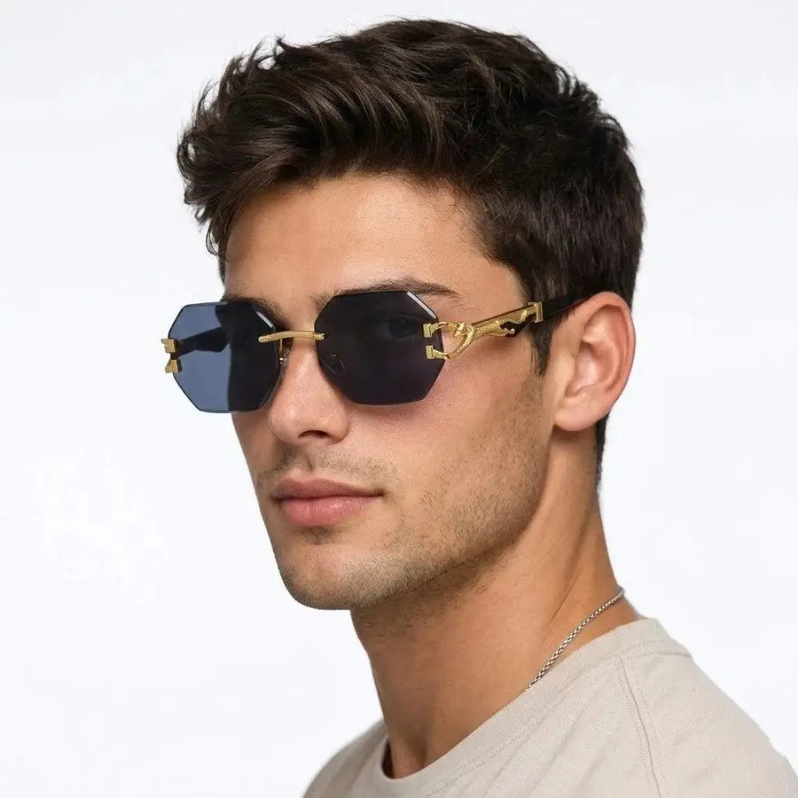 Astrolis | Blue Medium Rim Less Hexagonal Sunglasses for Men [UV-protected]