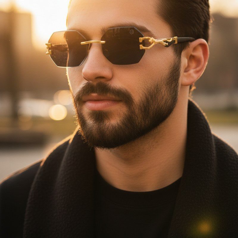 Astrolis Blue Medium Rim Less Hexagonal Sunglasses for Men — Hashtag Eyewears