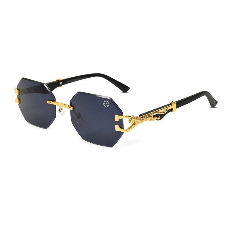Astrolis Blue Medium Rim Less Hexagonal Sunglasses for Men — Hashtag Eyewears