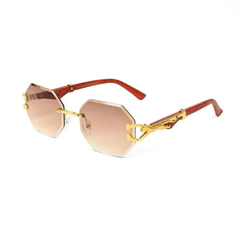 Astrolis | Brown Medium Rim Less Hexagonal Sunglasses for Men [UV-protected]