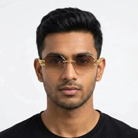Astrolis | Brown Medium Rim Less Hexagonal Sunglasses for Men [UV-protected]