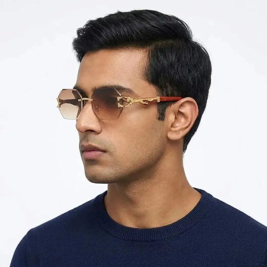 Astrolis | Brown Medium Rim Less Hexagonal Sunglasses for Men [UV-protected]