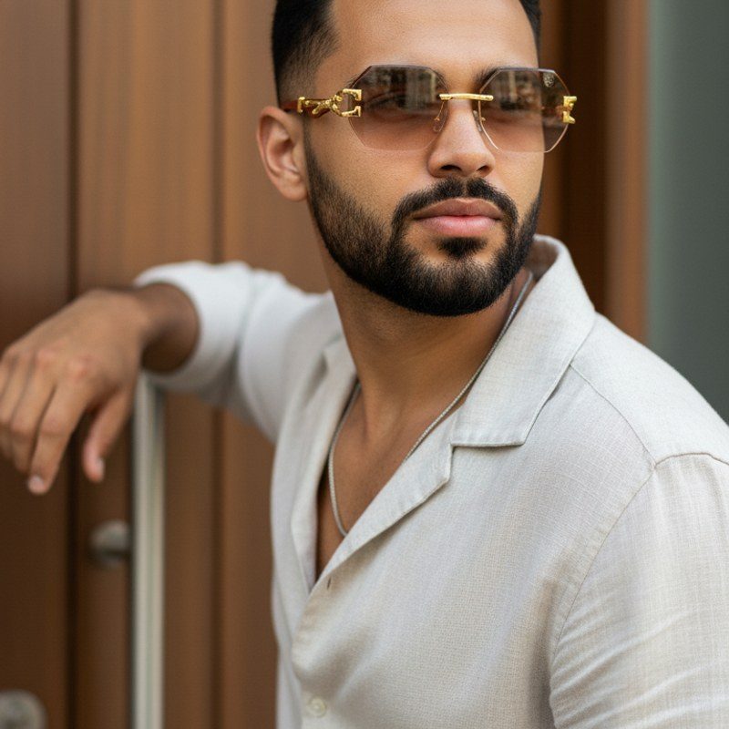 Astrolis Brown Medium Rim Less Hexagonal Sunglasses for Men — Hashtag Eyewears