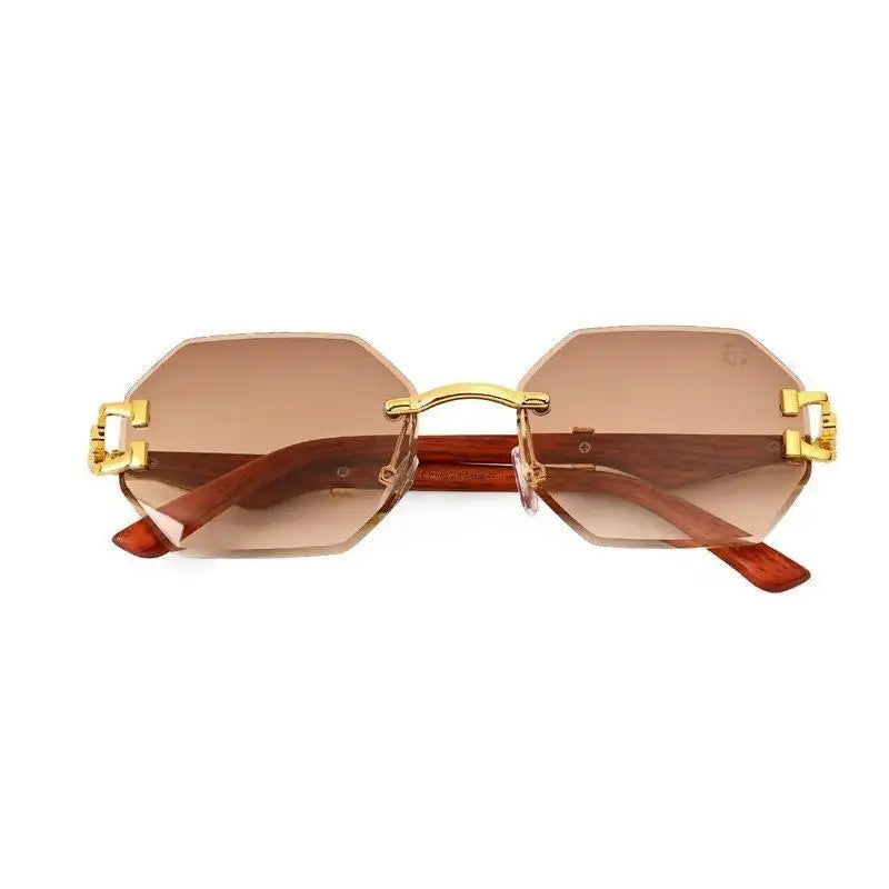 Astrolis | Brown Medium Rim Less Hexagonal Sunglasses for Men [UV-protected]