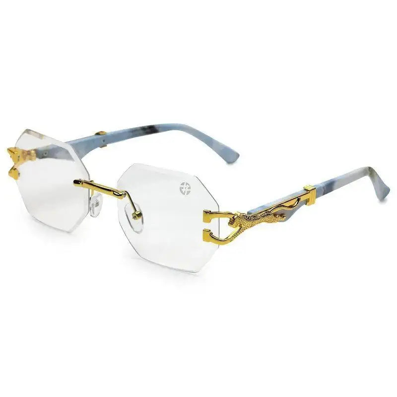 Astrolis | Golden Medium Rim Less Hexagonal Eyeglasses for Men [UV-protected]