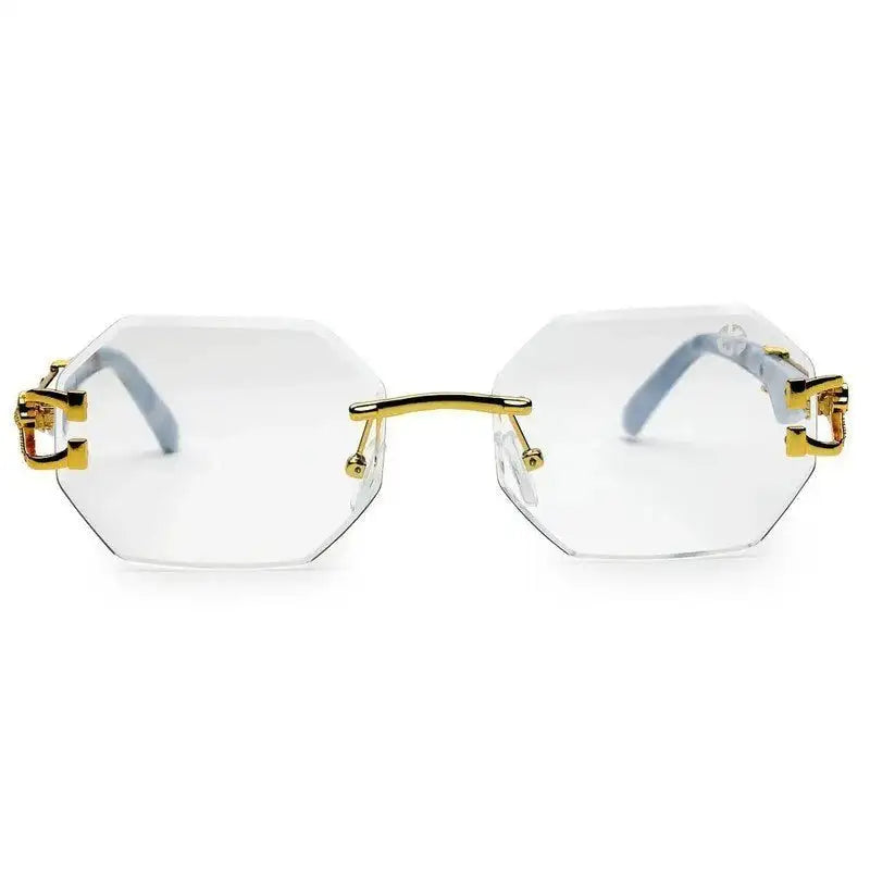 Astrolis | Golden Medium Rim Less Hexagonal Eyeglasses for Men [UV-protected]