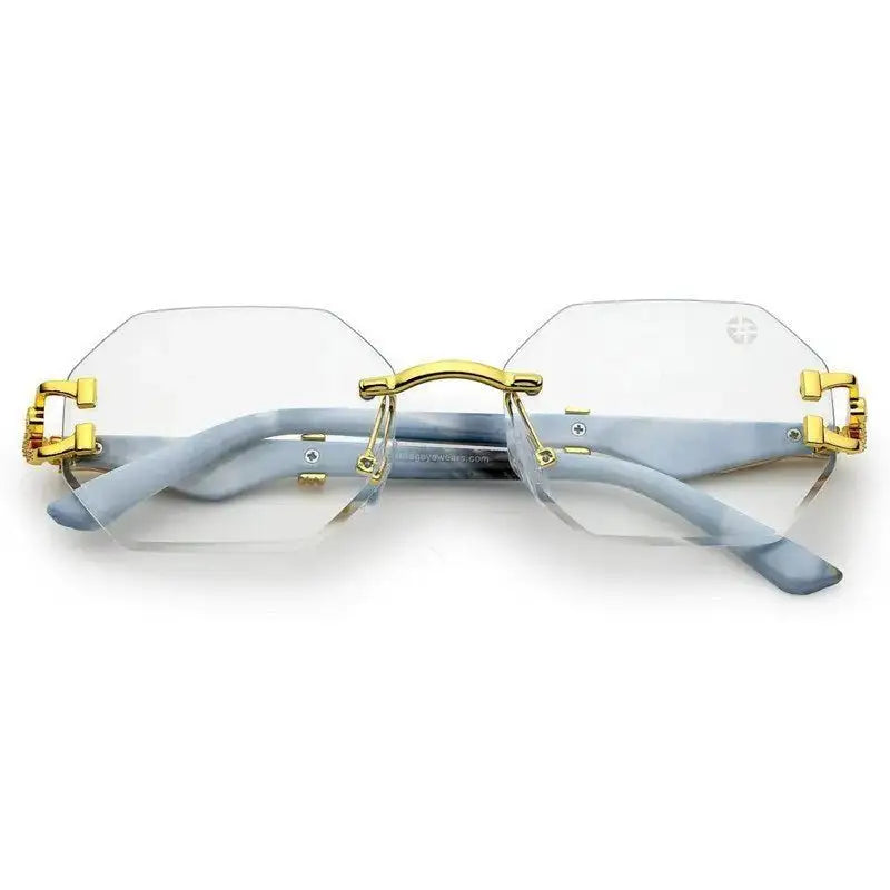 Astrolis | Golden Medium Rim Less Hexagonal Eyeglasses for Men [UV-protected]
