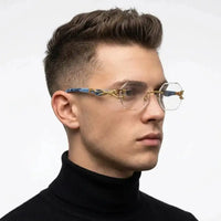 Astrolis | Golden Medium Rim Less Hexagonal Eyeglasses for Men [UV-protected]