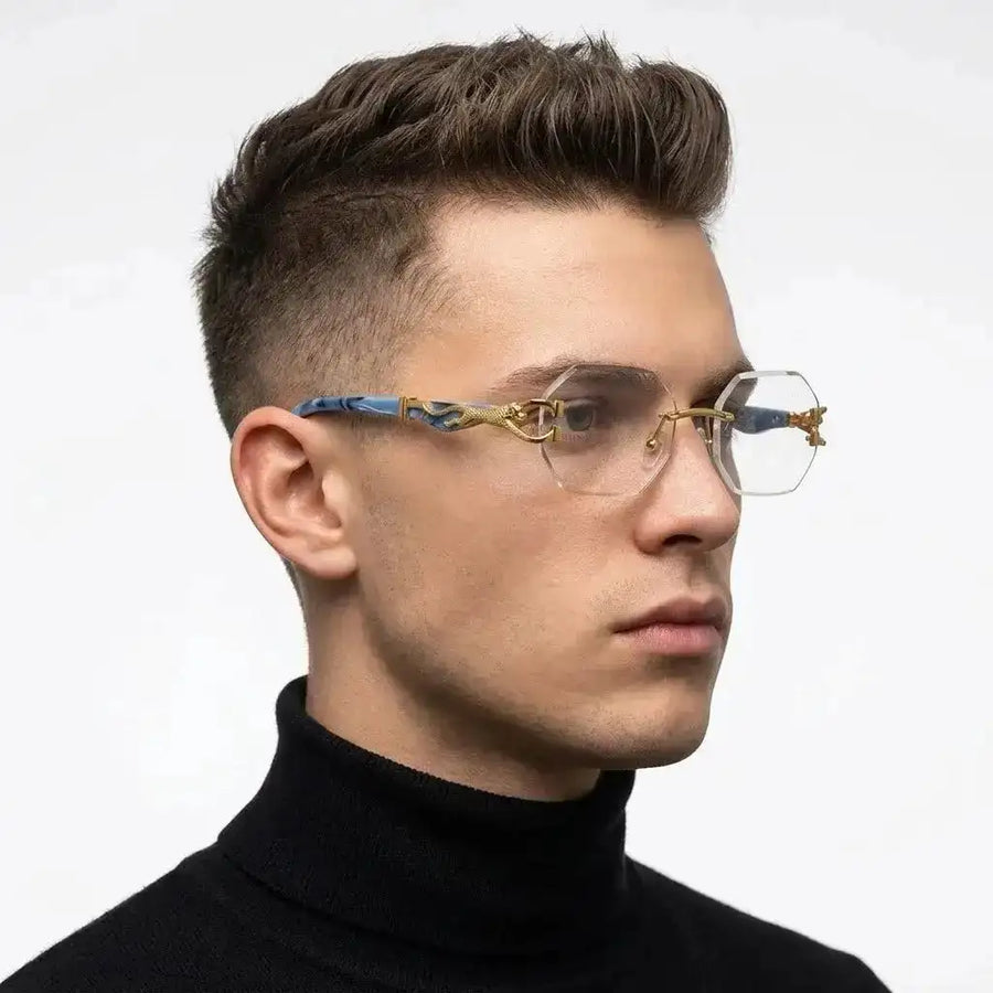 Astrolis | Golden Medium Rim Less Hexagonal Eyeglasses for Men [UV-protected]