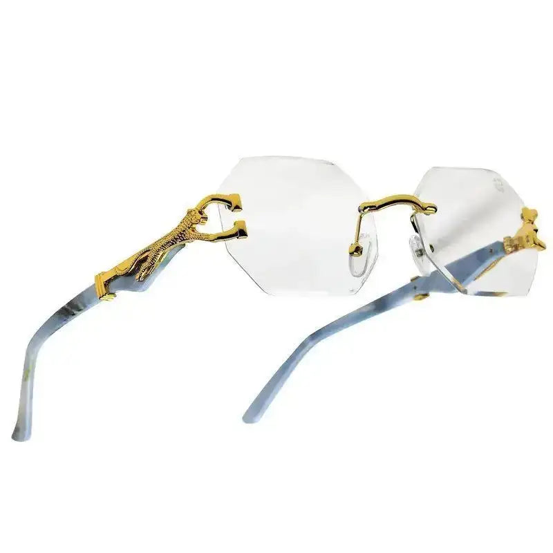 Astrolis | Golden Medium Rim Less Hexagonal Eyeglasses for Men [UV-protected]